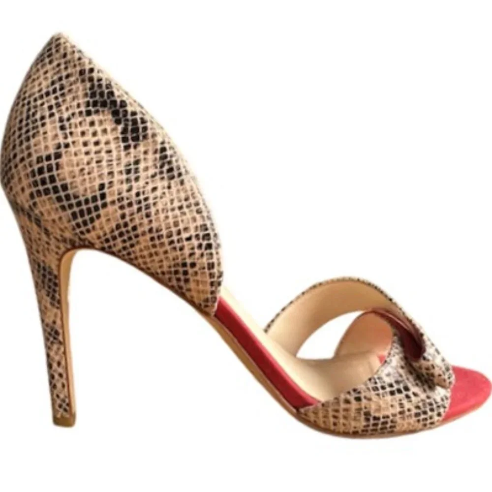 Nine West Snakeskin Print with Coral Suede Open Toe Stiletto Heel - Size 8.5 - Picture 6 of 10